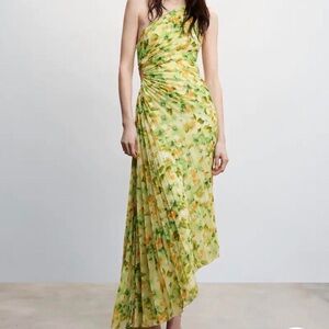 MANGO Asymmetrical Pleated Dress